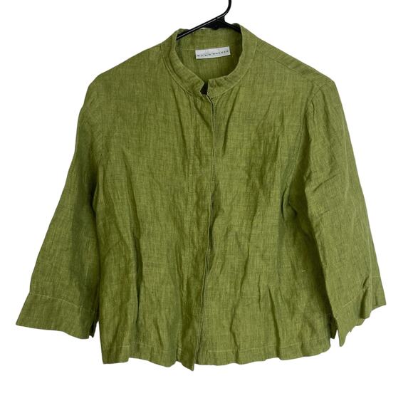 Bryn Walker Linen Top Womens Small Green Button Up Boxy Lagenlook Cropped USA - Picture 1 of 12